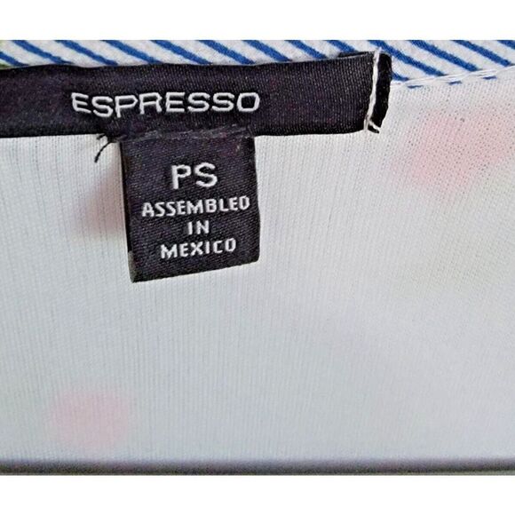 Espresso Elastic Women's PS Striped Floral Dress Romantic Blue‎ White V-Neck - Picture 5 of 6